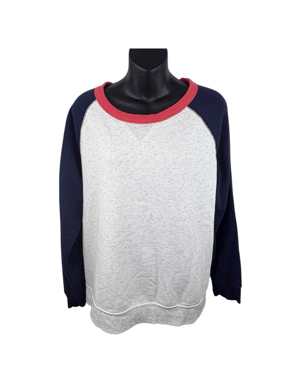 Blokette Gym Athletic Fleece Gray Crew Ringer Sweatshirt Women’s L Blue Sleeves